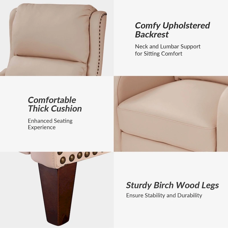 Brigida Modern Genuine Leather Nailhead Trim Recliner with Adjustable Footrest Set of 2 by HULALA HOME