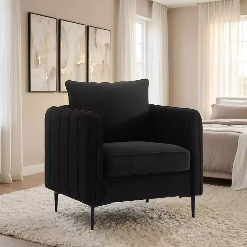 Green Velvet Accent Chair with Arms, Metal Legs – Seats 1