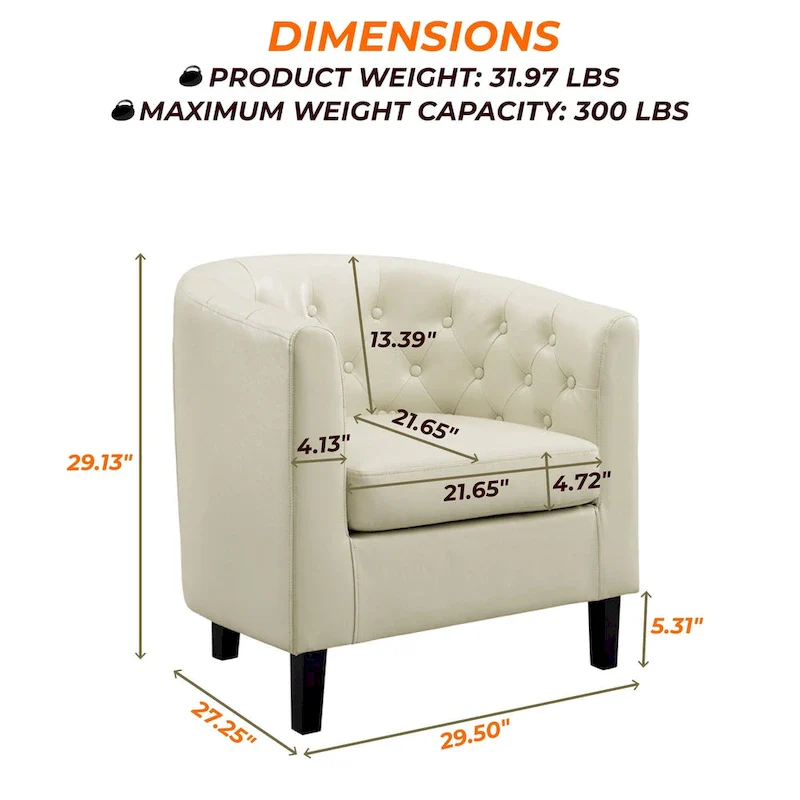 Accent Chair, Button Tufted Faux Leather Barrel Chair, Midcentury Modern Accent Chair, Comfy Armchair, Tub Barrel Chairs