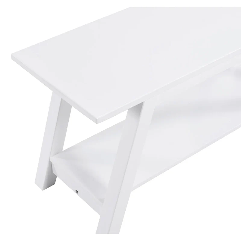 Roundhill Furniture Elyz Solid Wood Bench with Shelf, White