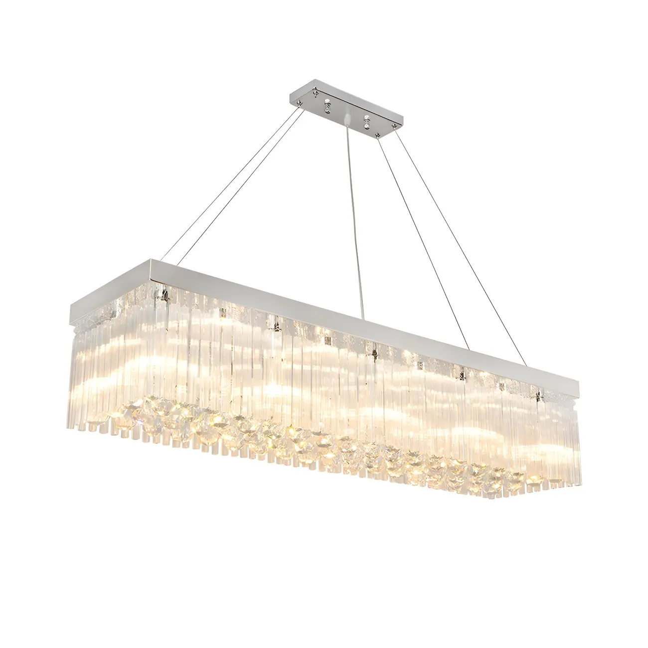 Modern Silver Crystal Rectangle Island Chandelier