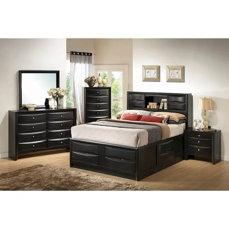 Jazz Black 6-piece Storage Bedroom Set
