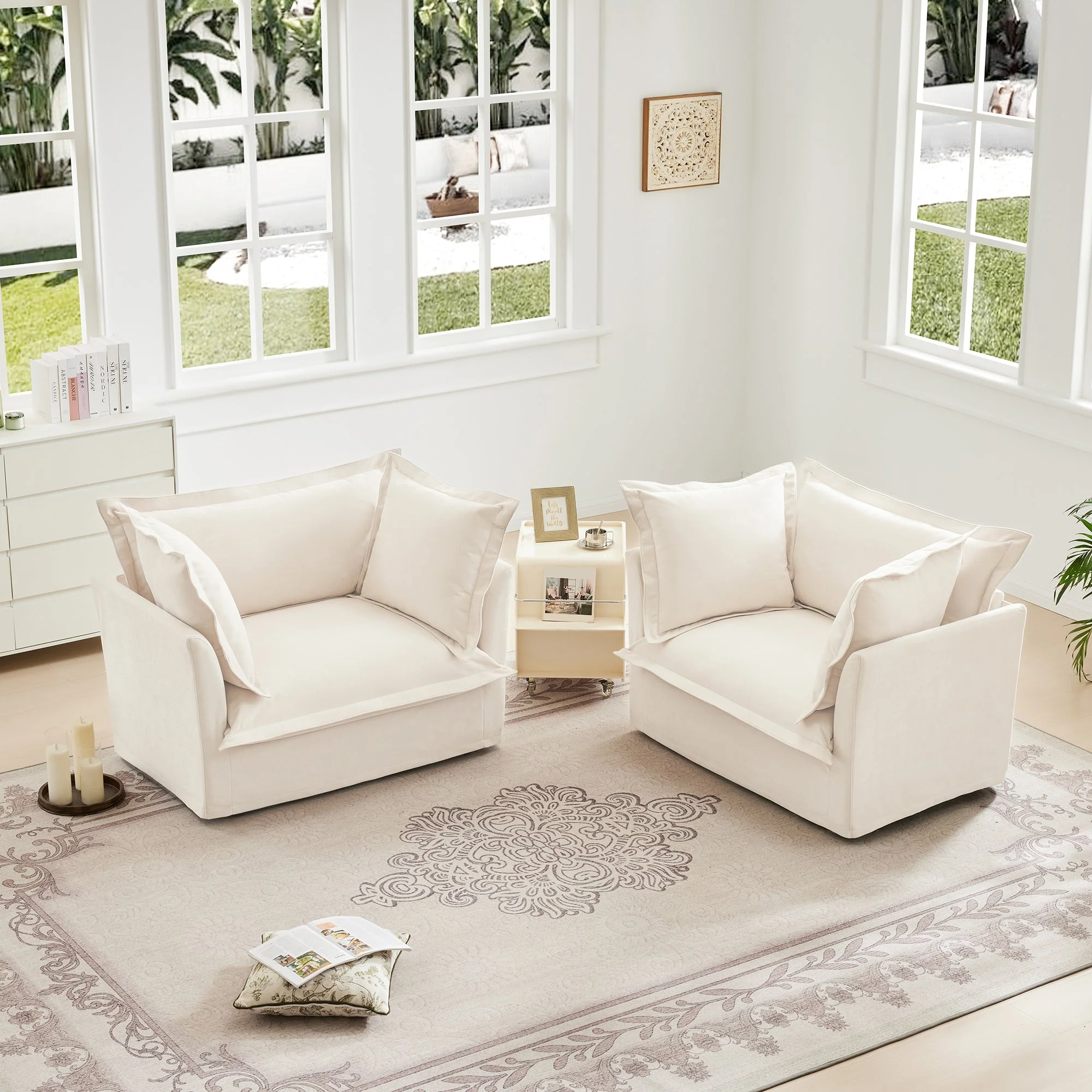 Walker Edison | Deep Seat Slipcovered Accent Chair Set