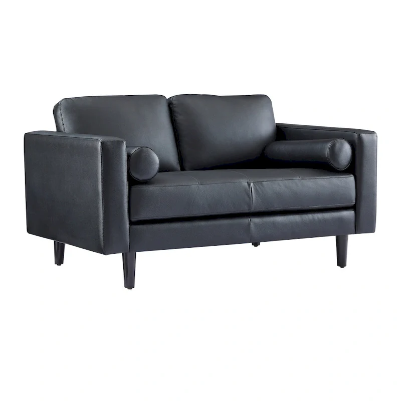 Luxury Cowhide Leather Loveseat with Firm Cushions, Spacious 2-Seat Design, and Bolster Pillows