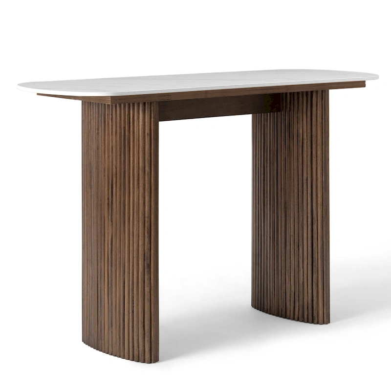 Marble Console Table Entryway Table with Fluted Base