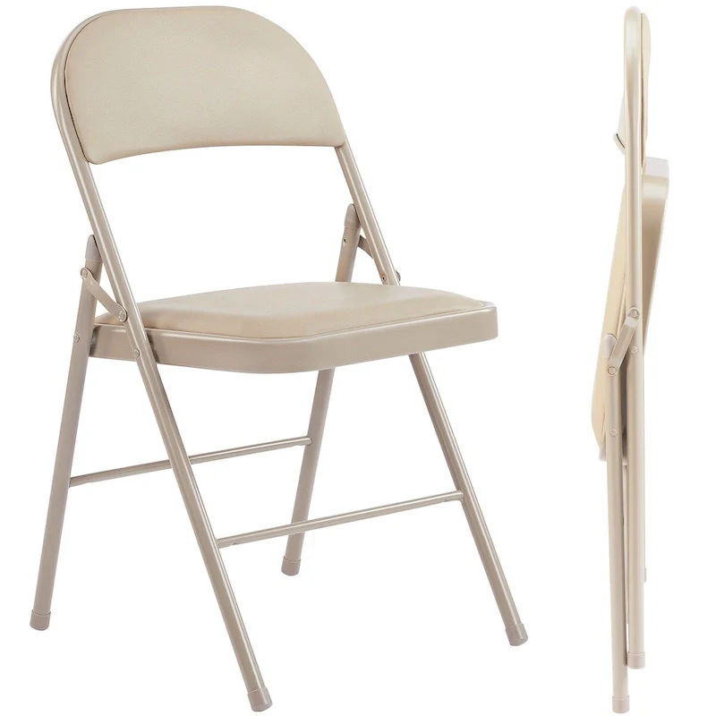 Folding Chair 2 Pack, Leather Padded Folding Chairs, Sturdy Metal Foldable Chairs, for Home, Office, Party
