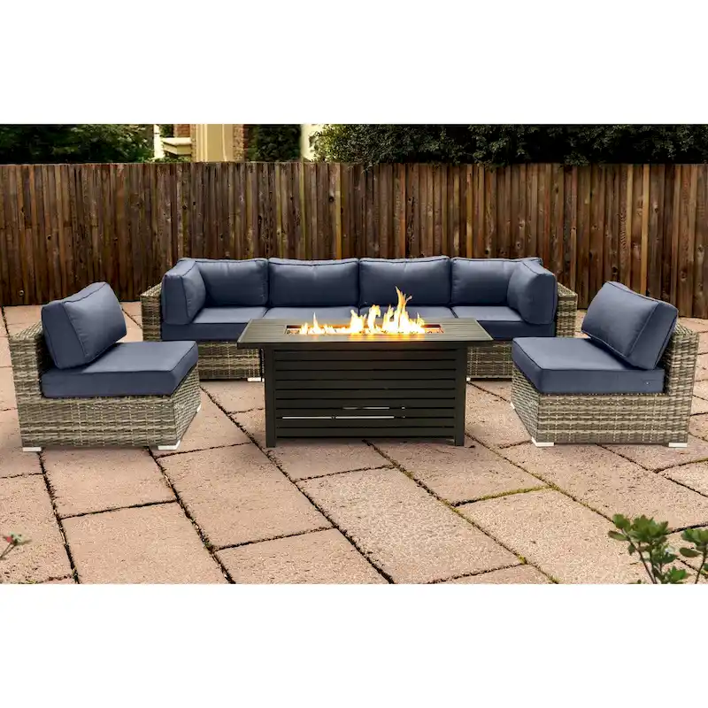 LSI 6 Person Seating Group With Metal Firepit And Sunbrella Cushions