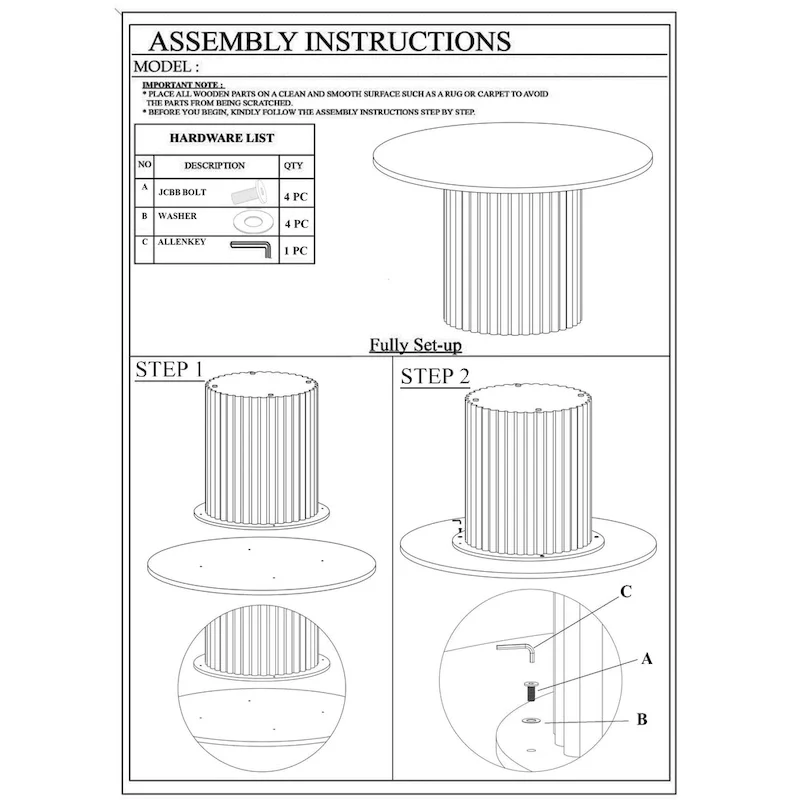 Sejo Coffee Table, 34 Inch Round Top with Fluted Base in Natural Brown Mango Wood