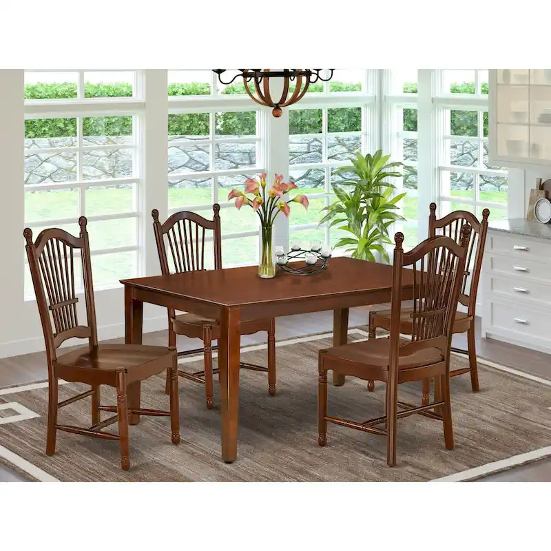 East West Furniture Dining Table Set- a Rectangle Kitchen Table and Dinette Chairs - Mahogany(Pieces Options)