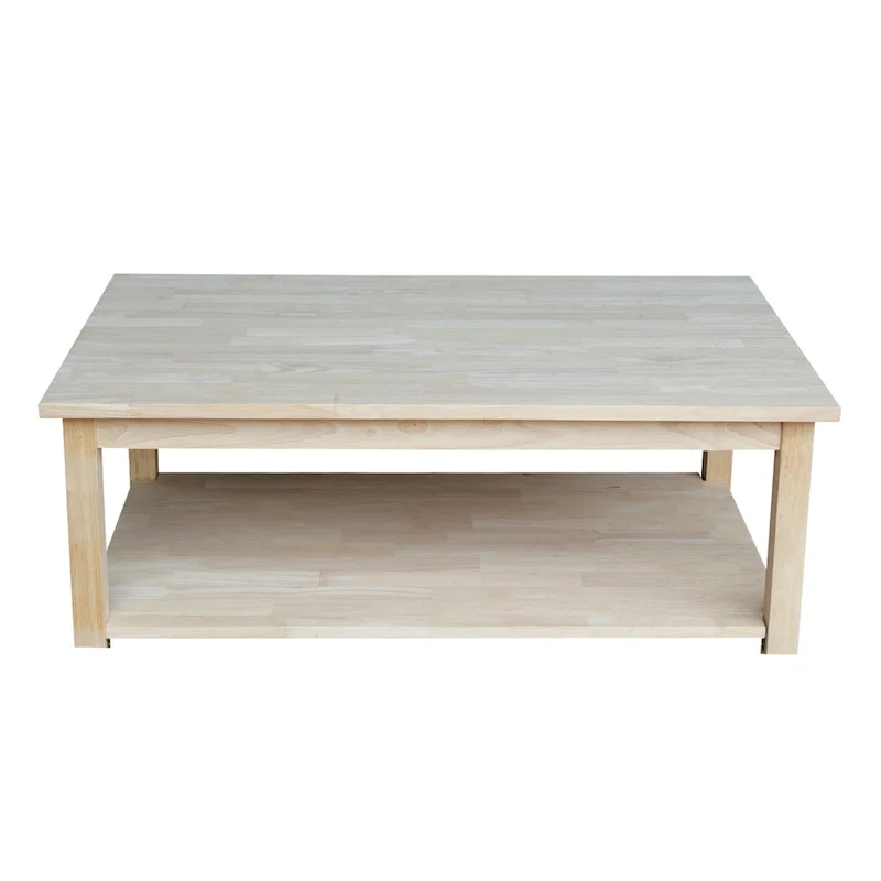 Unfinished Solid Parawood Coffee Table, Natural Wood Living Room Center Table