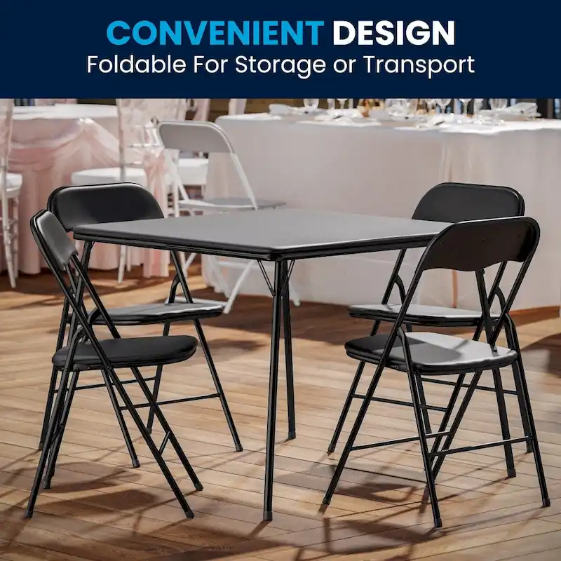 5 Piece Folding Card Table and Chair Set with Upholstered Table Top - 33.5W x 33.5D x 27.75H