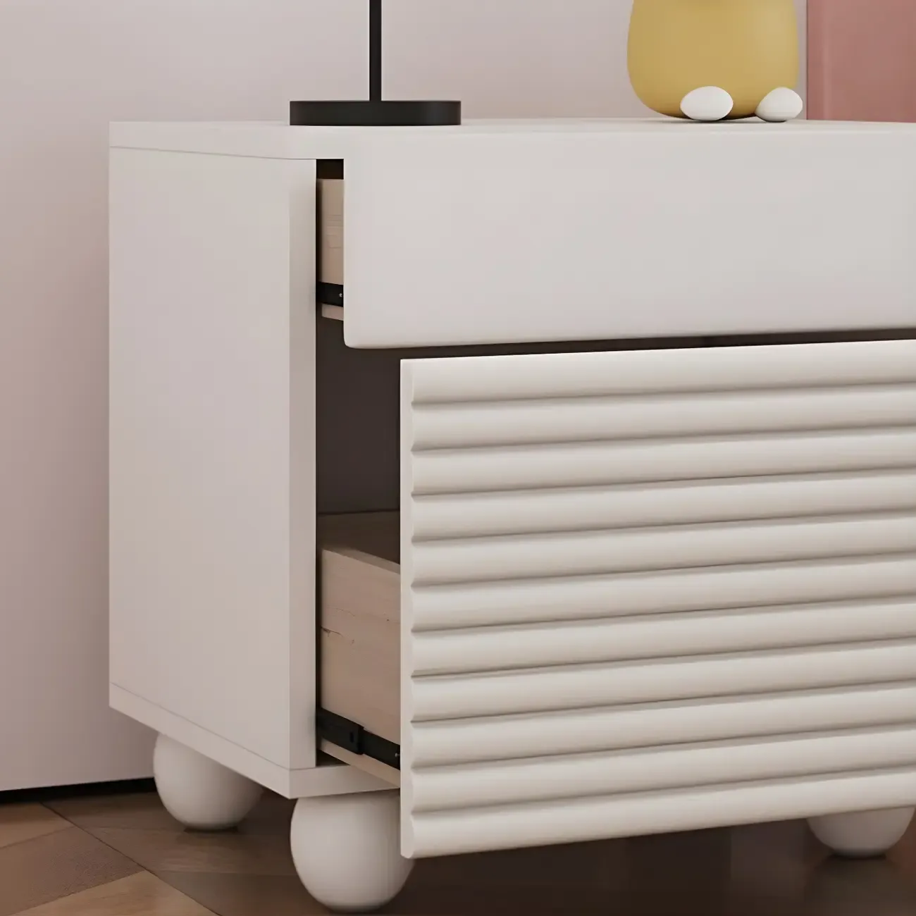 Princess Rectabgular White Wood Nightstand with 2 Drawers