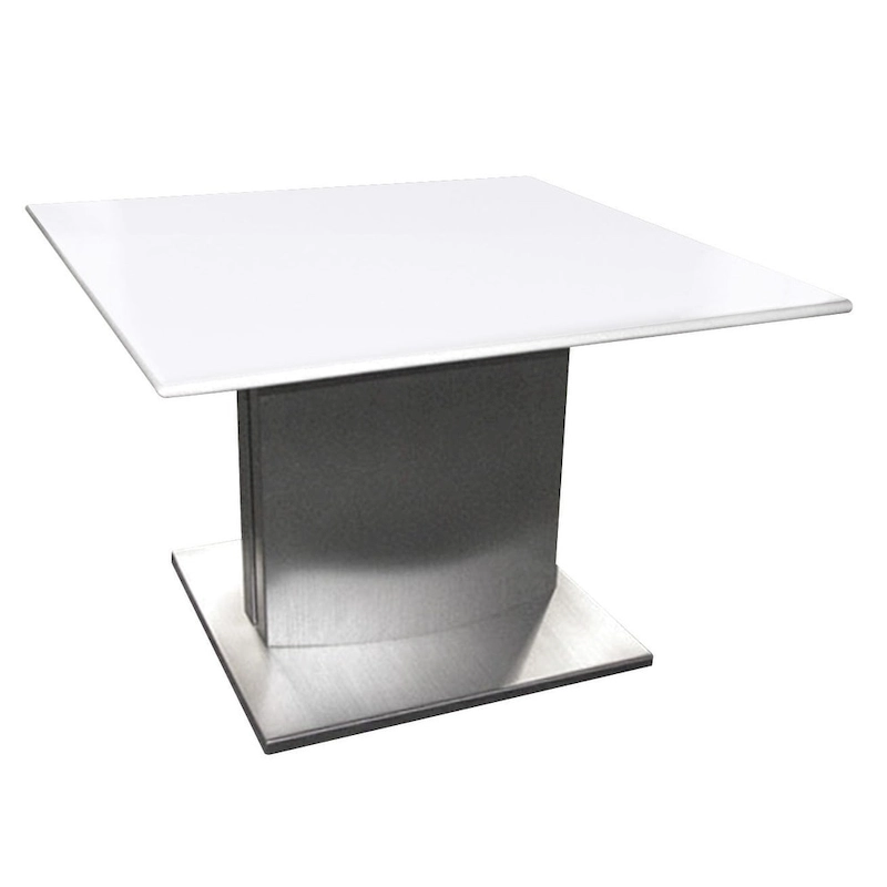 HomeRoots 22 White And Silver Marble And Metal Square Pedestal End Table - 21.5' X '22' X '21.5