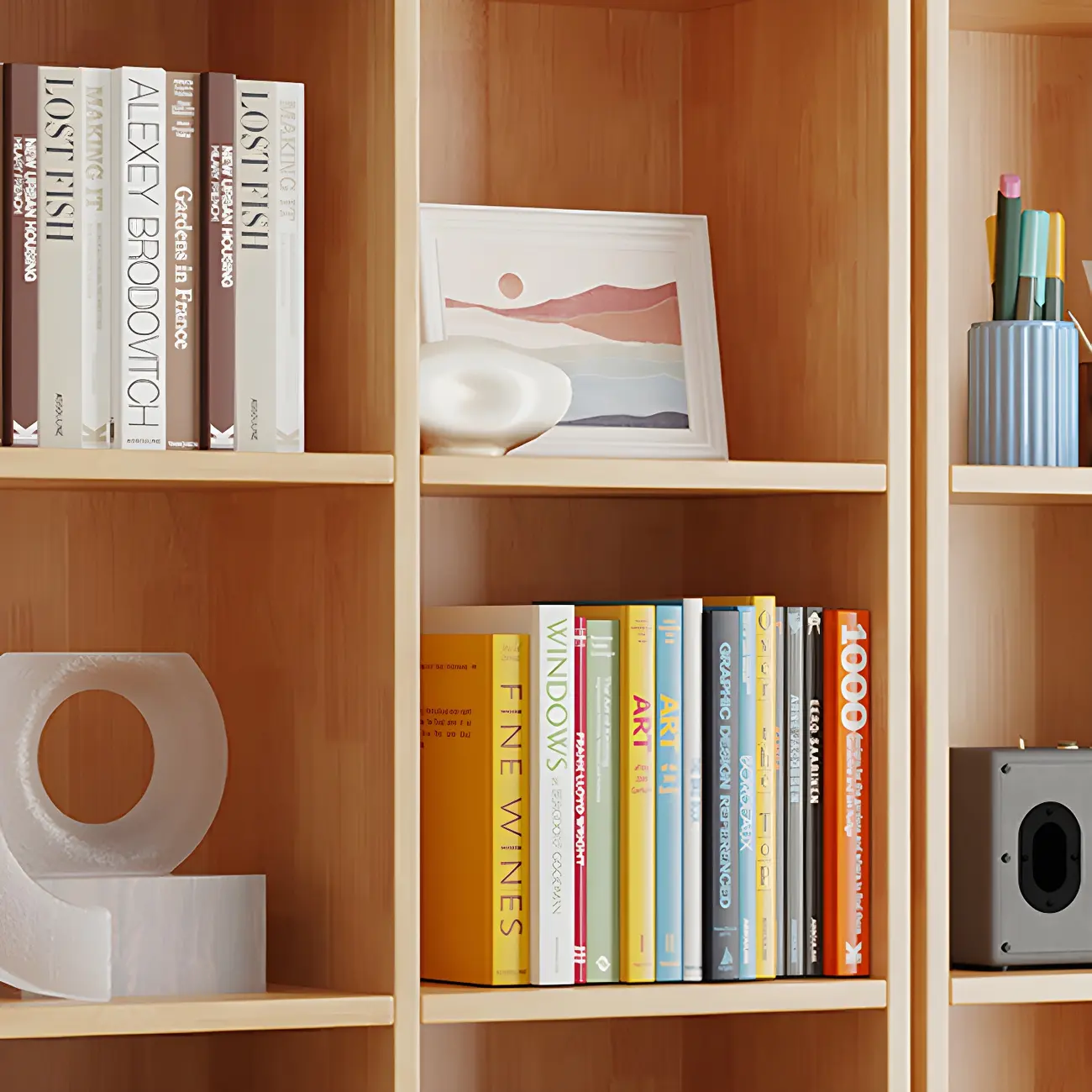 Modern Wooden Closed Back Bookcase with Shelves
