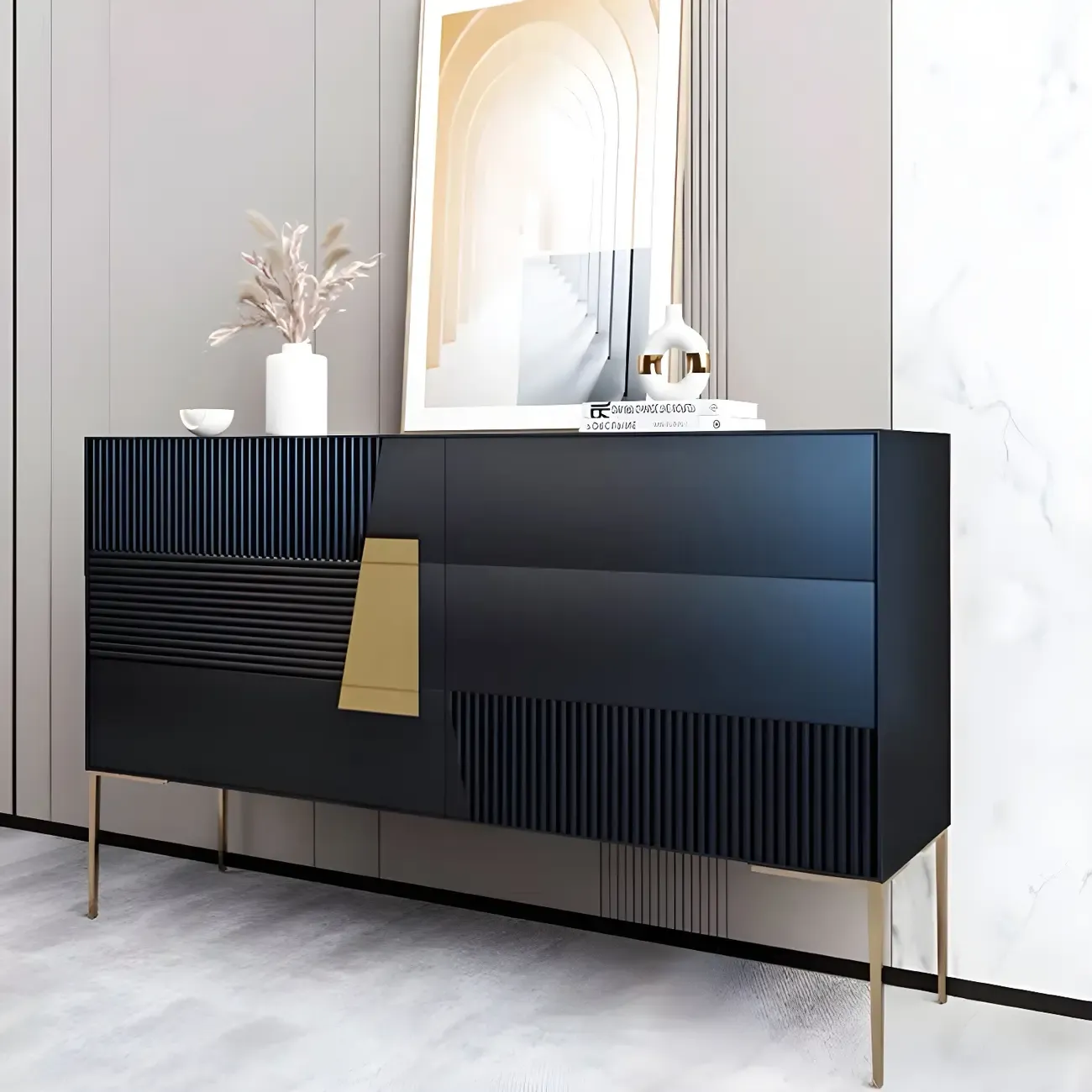 Elegant Espresso Wood Buffet Table with Drawers