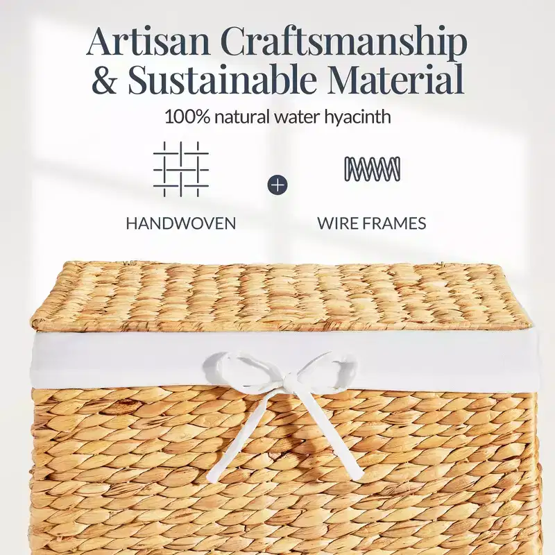 Water Hyacinth Laundry Hamper with Lid – Chestnut / Natural, 1-Person
