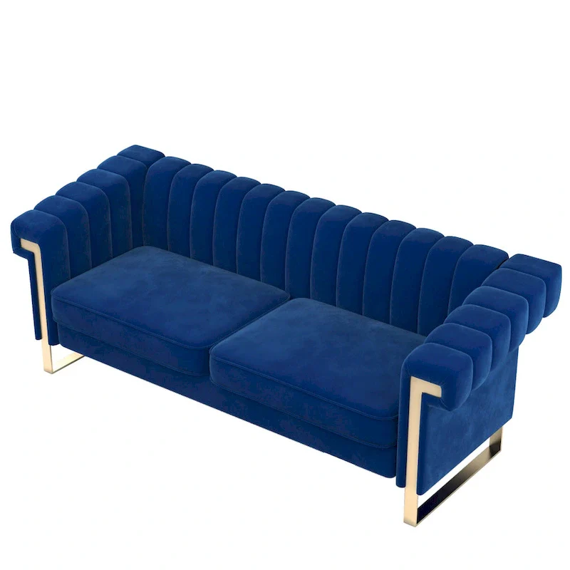 Takefuns Traditional Chesterfield Tufted Velvet Sofa, Couch with Removable Cushions and Gold Legs