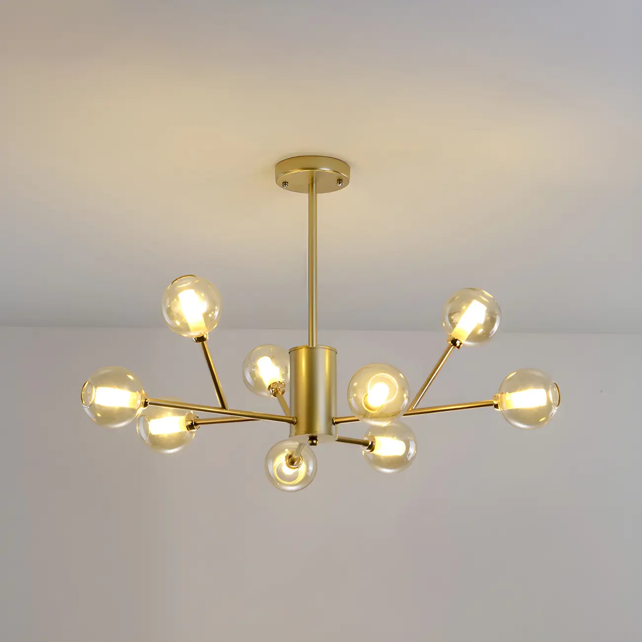 Modern Gold Metal Glass Globe Sputnik Chandelier