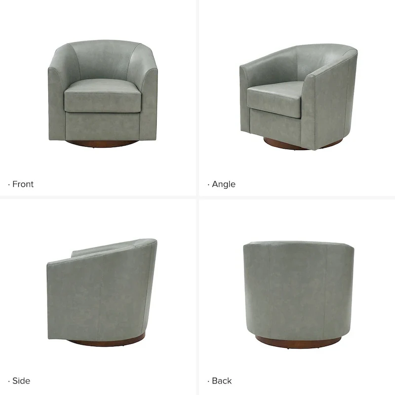 Althea Modern Genuine Leather Swivel Barrel Chair with Solid Wood Base By HULALA HOME