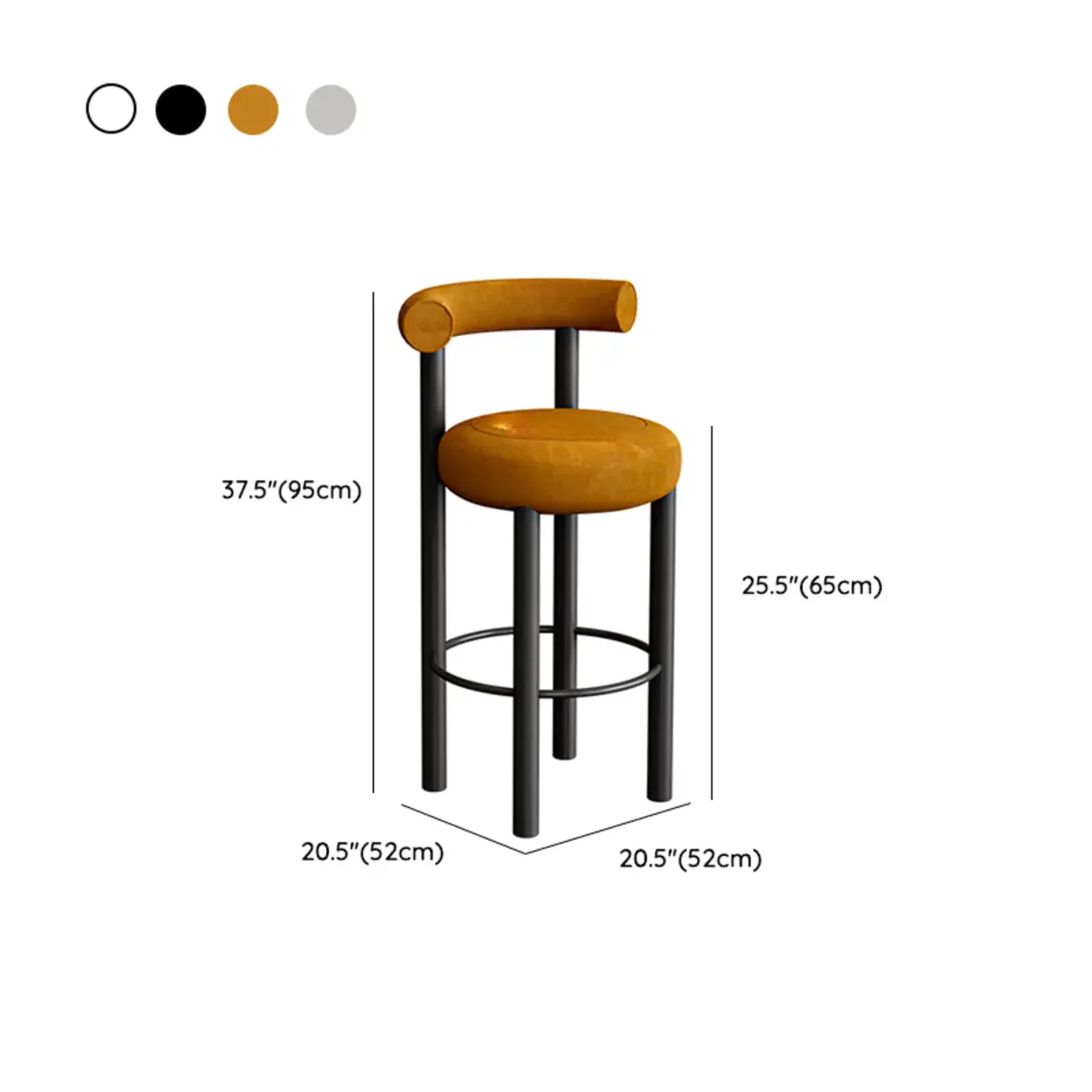 Modern Black Round Upholstered Bar Stool