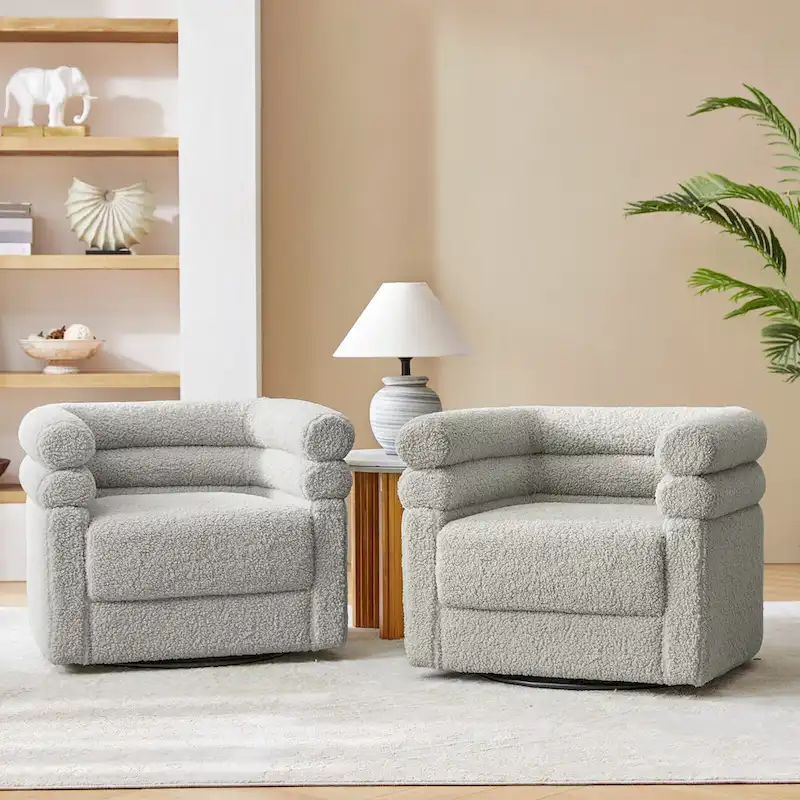 Rosa Modern Boucle Swivel Chair with Pillow Set of 2 by HULALA HOME