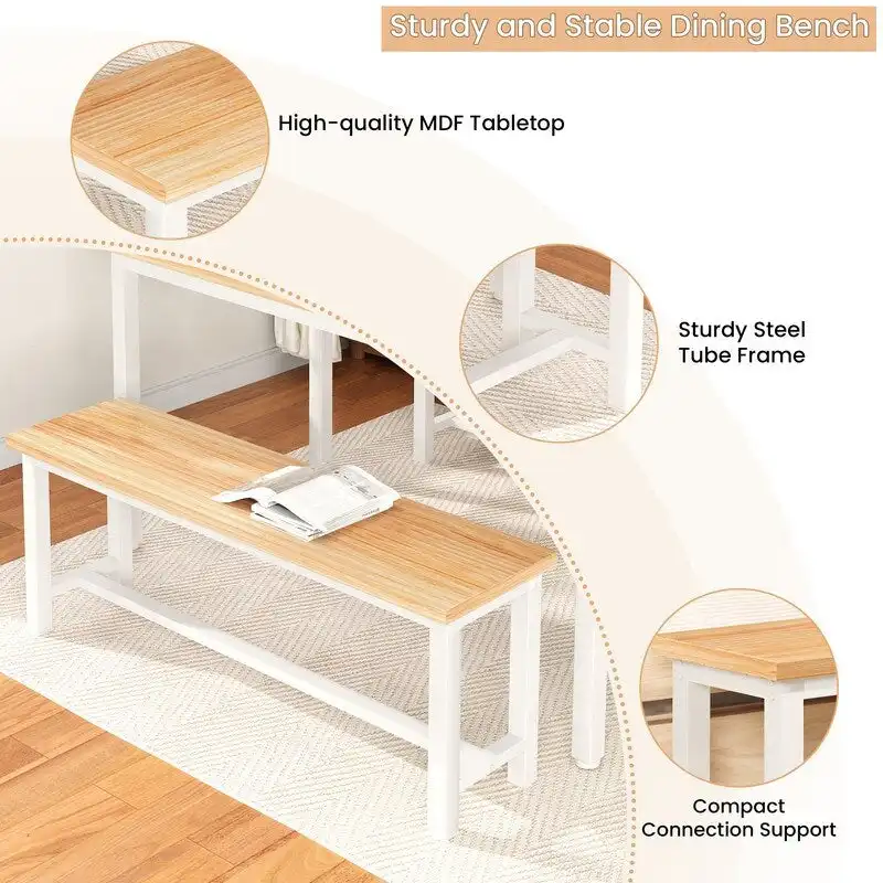 Grondin Industrail Style Dining Bench 2 Pieces Set, Wooden & Steel Dining Benches Set of 2, Durable and Stable Entryway Benches