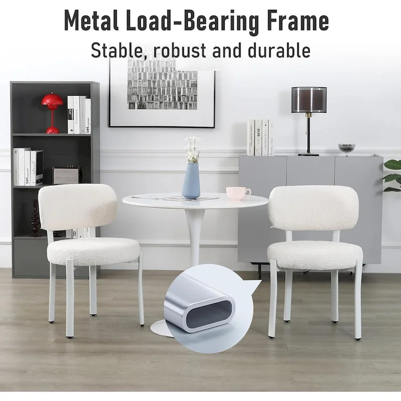 XINMICS Upholstered Modern Boucle Dining Room Chairs with White Metal Legs