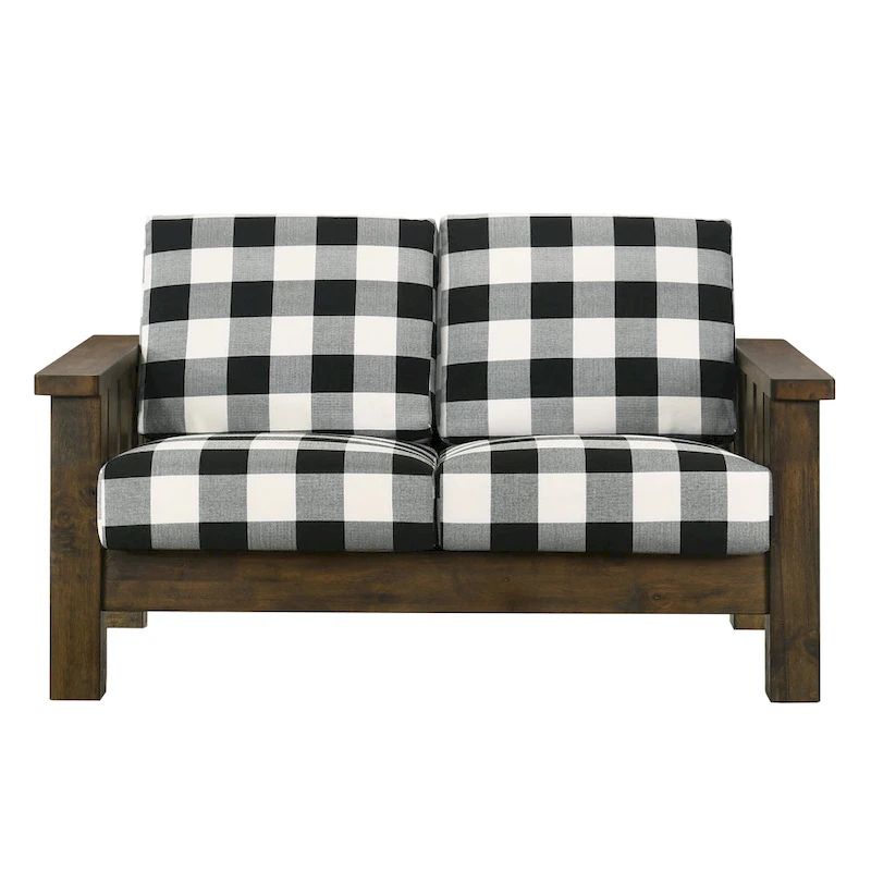 Jimo Rustic Oak and Linen Fabric 2-Piece Sofa Set by Furniture of America