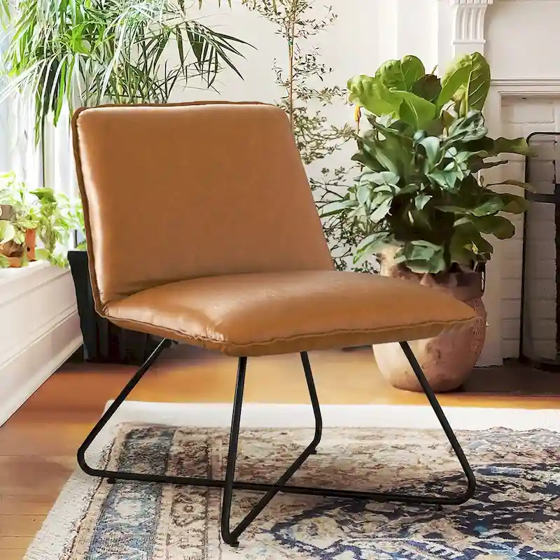 LUE BONA Mid Century Faux Leather Accent Chair With Adjustable Backrest - 31.5 H X 22.2 W X 23.6 D