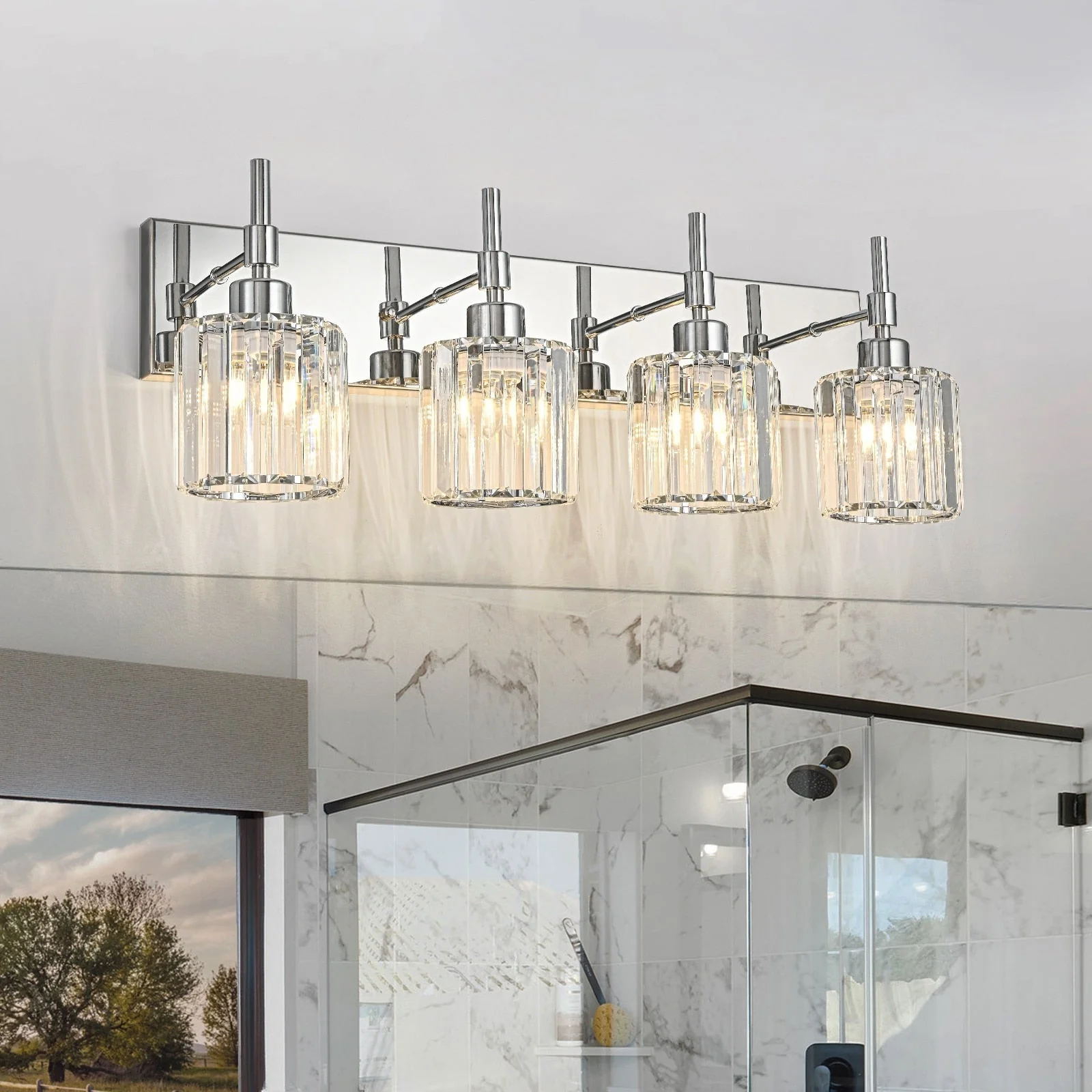Modern Dimmable Crystal Bathroom Vanity Light Wall Sconces with Crystal Shades