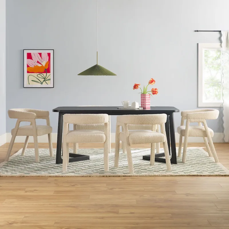 Middlebrook 7 Piece Solid Wood Dining Table Set w/ Full Fabric Chairs