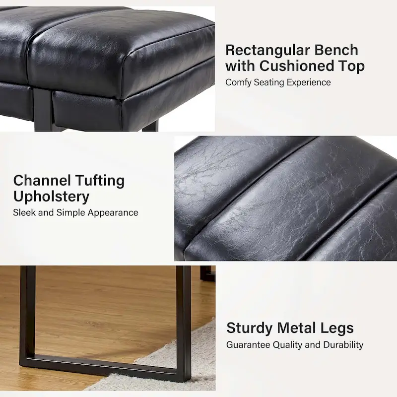 Laurens Modern 52.5 Channel Tufted Bench with Mental Legs by HULALA HOME