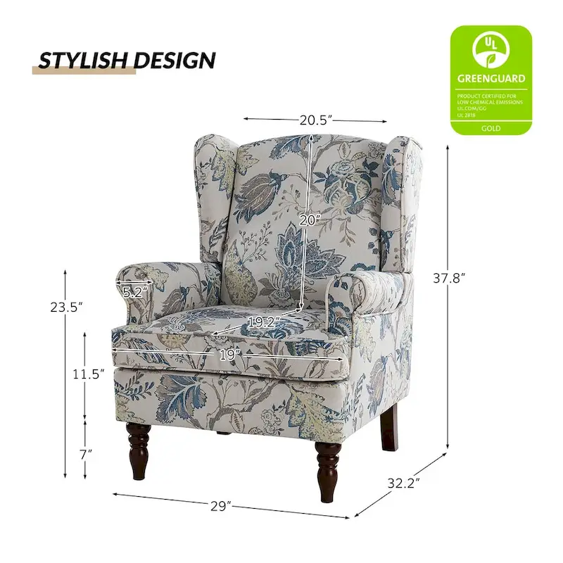 Epimethis Traditional Fabric Accent Wingback Armchair with Turned Legs by HULALA HOME