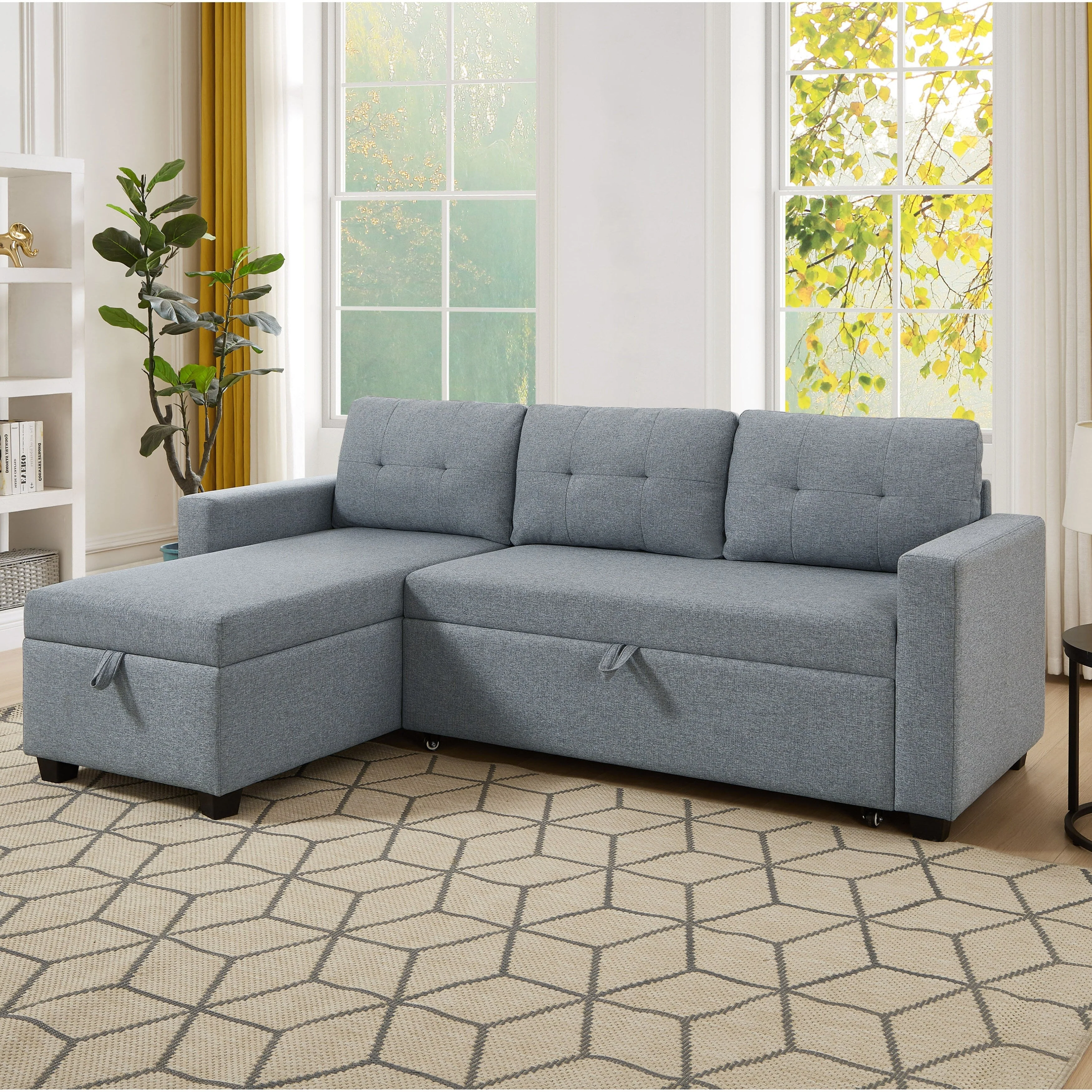 Grey 81.5'' Linen Convertible Sleeper Sofa with Reversible Storage Chaise