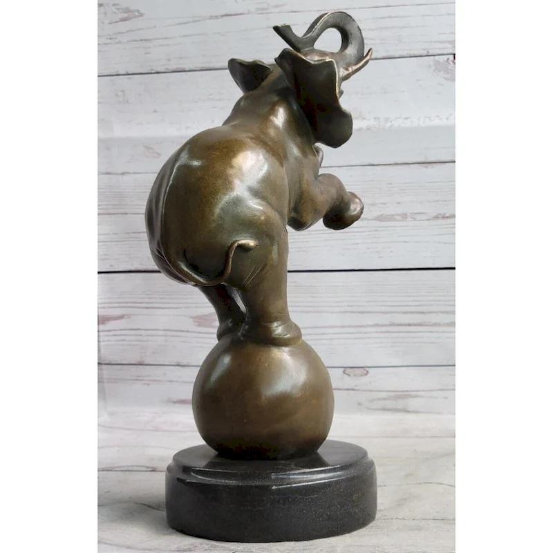 Bronze Sculpture Statue Figure Circus Elephant Balancing On Ball