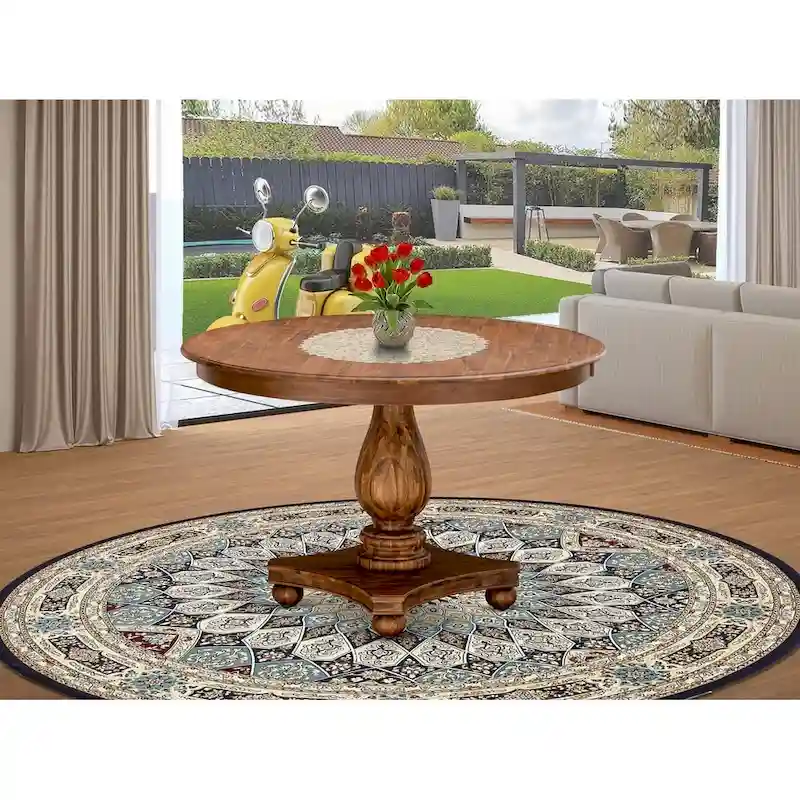 East West Furniture Ferris Modern Dining Table - a Round Kitchen Table Top with Pedestal Base, 48x48 Inch, (Finish Options)