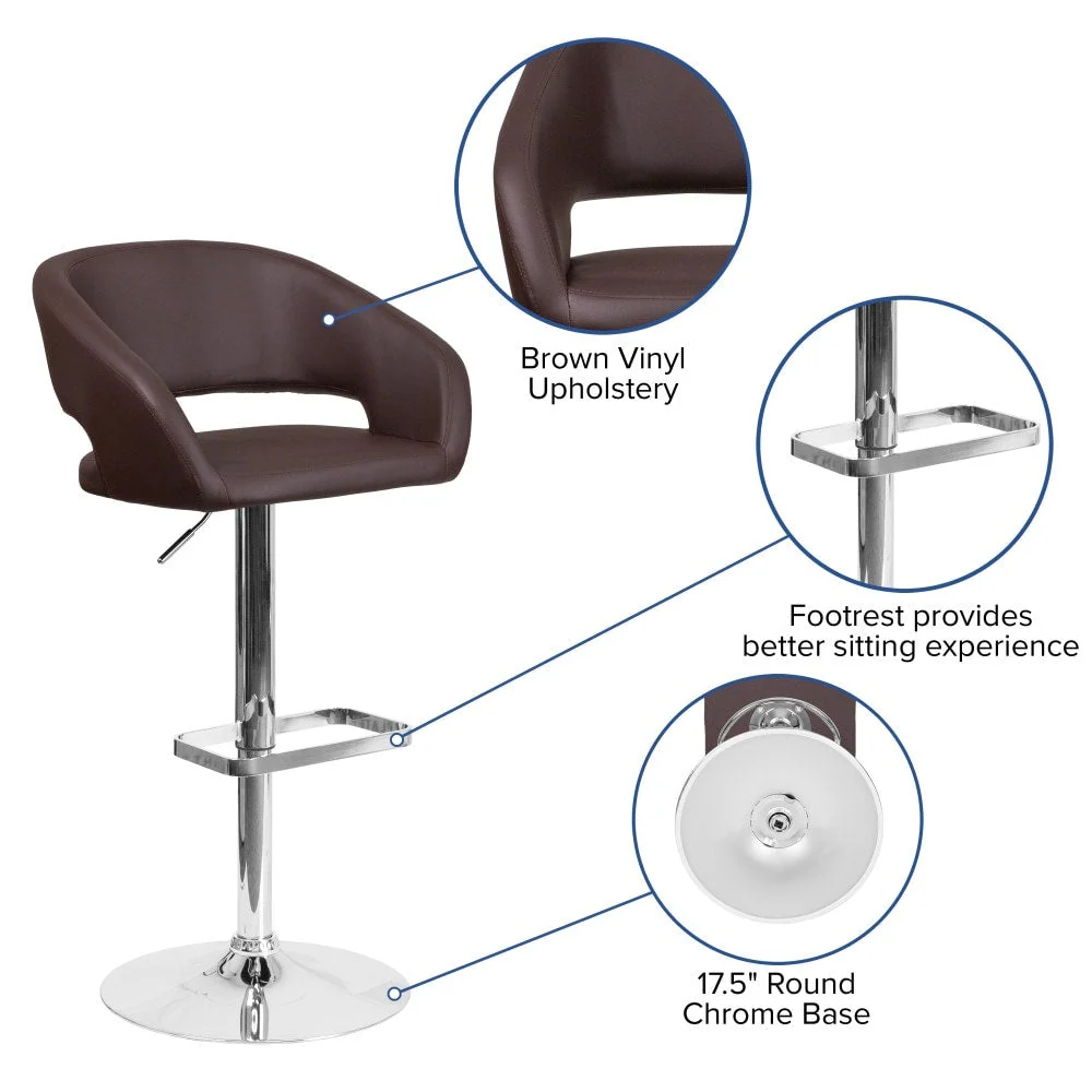 Modern Upholstered Adjustable-Height Barstool with Rounded Back