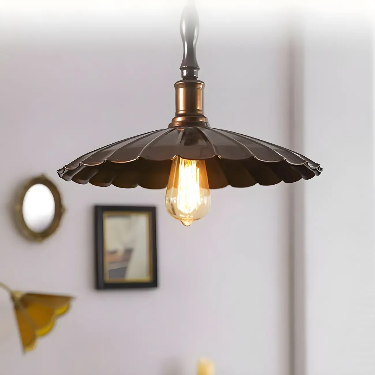 Brown Iron Fluted Cone Round Pendant Light