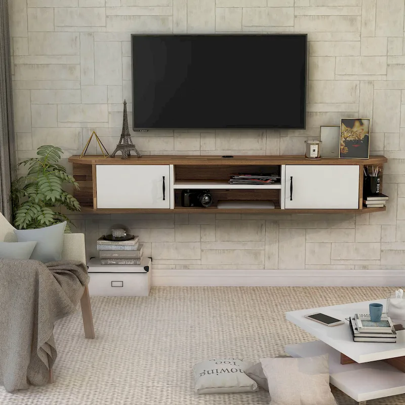 Mid-Century Modern 71-inch 4-Shelf Floating TV Console