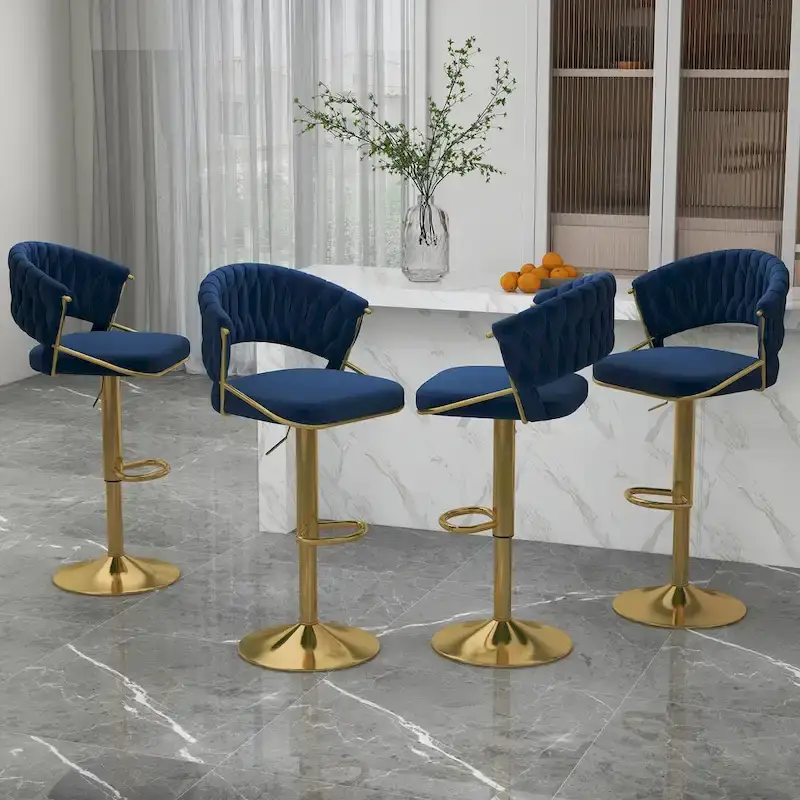 Set of 4 Bar Stool Adjustable Height with Swivel Seat