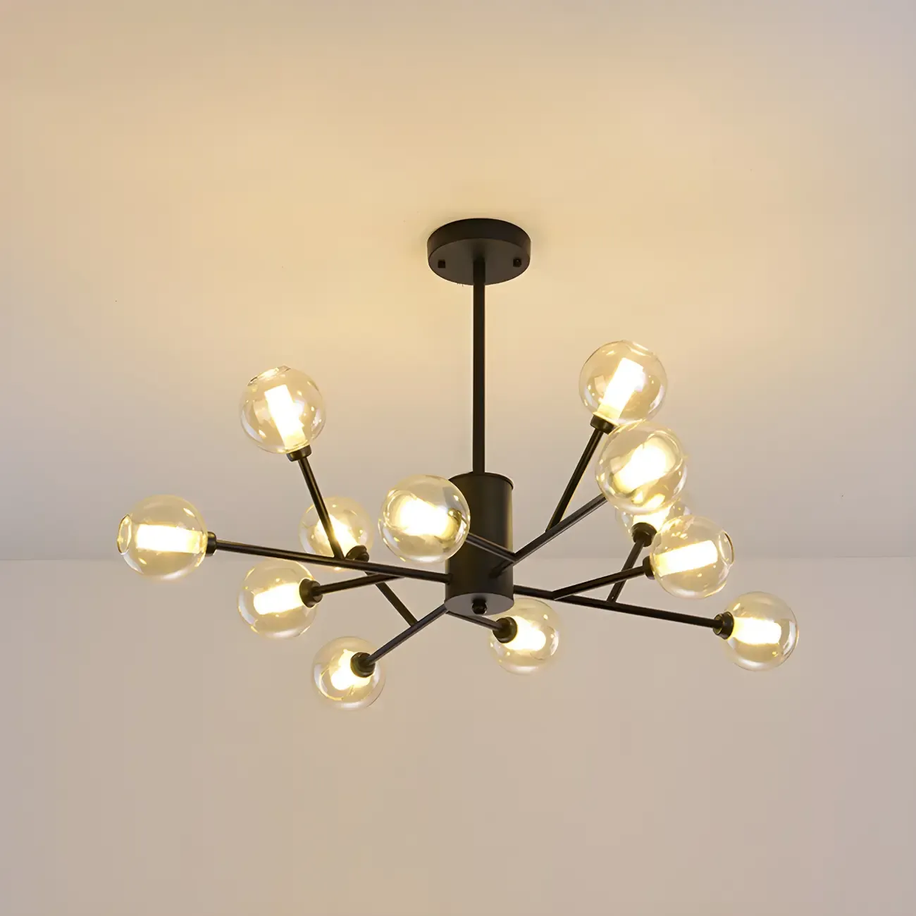 Modern Gold Metal Glass Globe Sputnik Chandelier