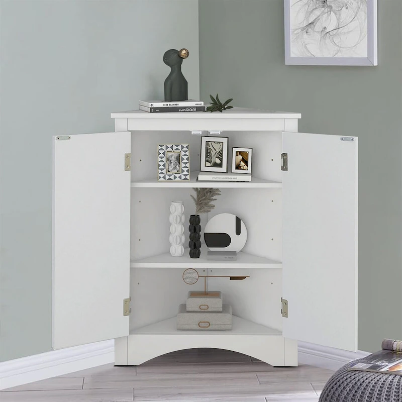 Modern Stylish Triangle Corner Storage Cabinet with Two Adjustable Internal Shelves