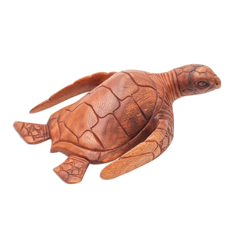 Novica Handmade Elegant Sea Turtle Wood Sculpture