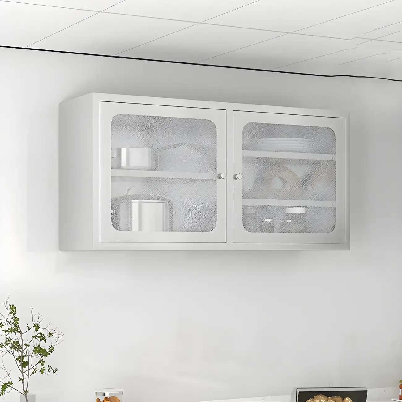 Elegant Stainless Steel Wall-Mounted Display Cabinet