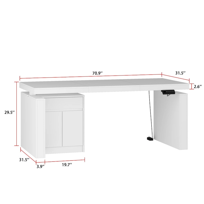Ergonomic Sit-Stand Desk Pure White Elegance with Side Cabinet Table