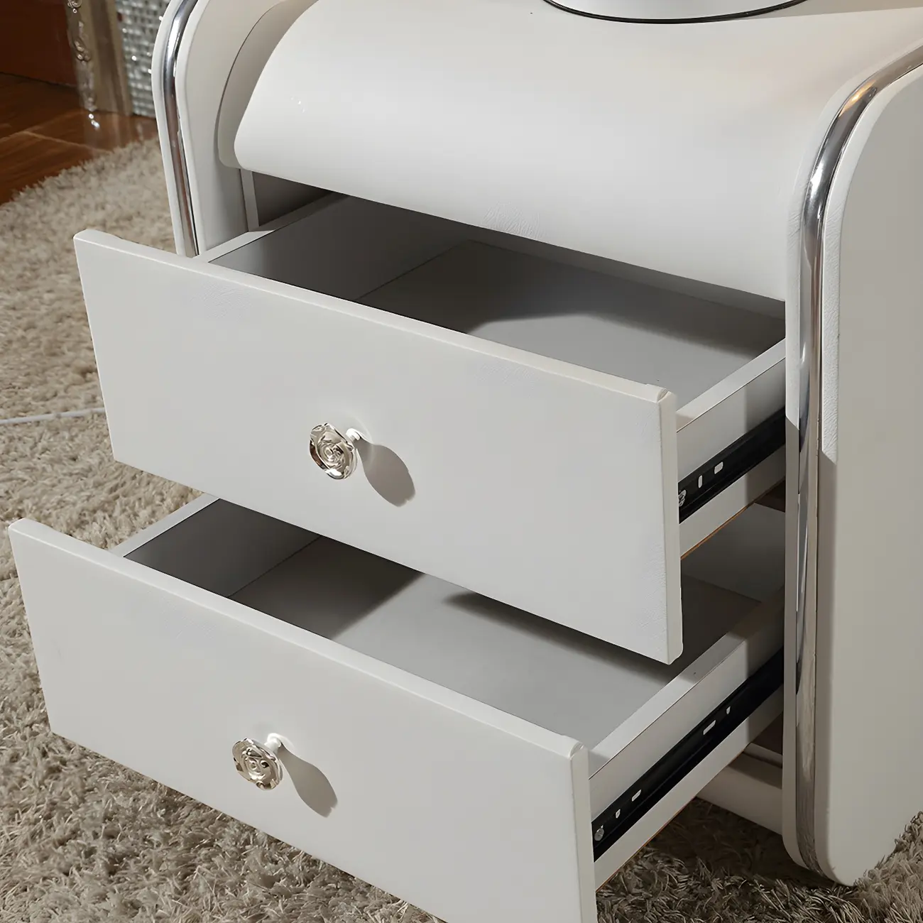 Luxurious Glossy Leather Wooden 2 Drawer Black Nightstand