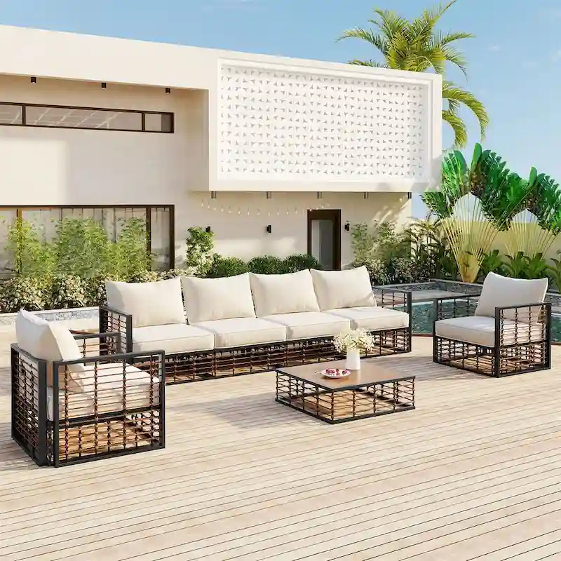 Patio Sectional Sofa Set,Garden Conversational Furniture Set,7 PCS