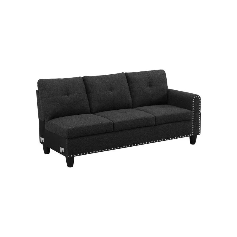 Rivet-Embellished 3-Piece Black Grey Linen Sofa Set - Elevate Your Living Room Style