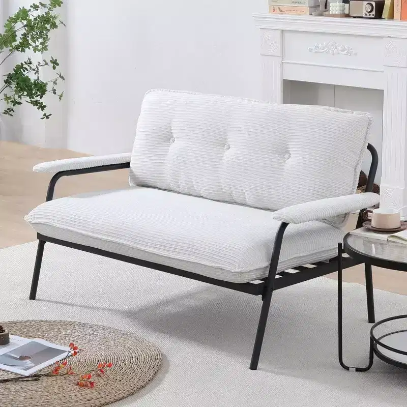 TUYOHW 53-inch Lightweight Corduroy Loveseat,Metal Frame 2-Seater Sofa with Button Tufted Back,Sturdy Compact Couch for Small Spaces