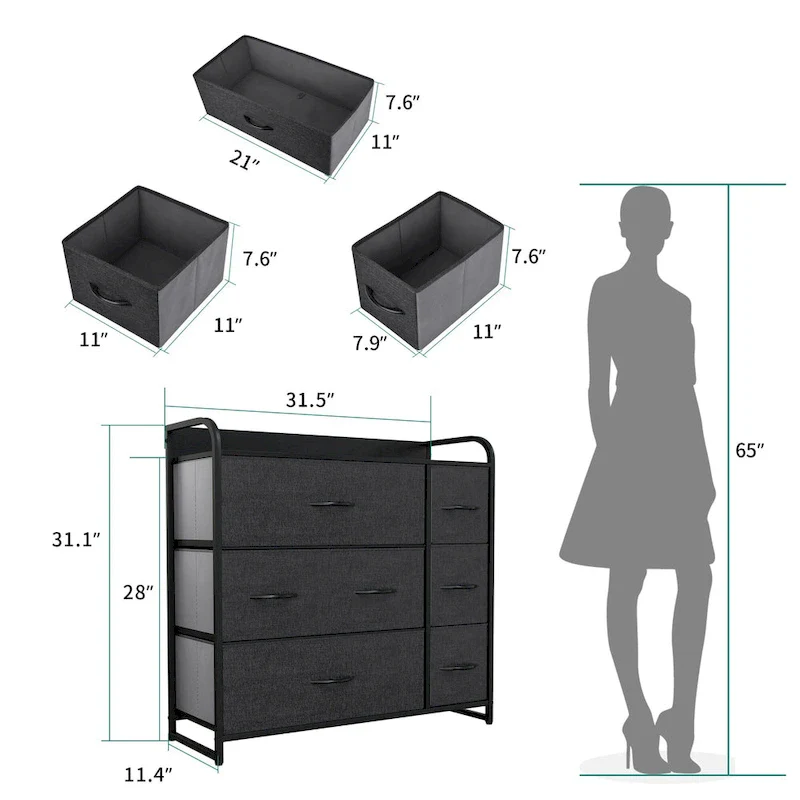 Multifunction 7 Drawers Furniture Storage Chest Grey 7-Drawer Dresser